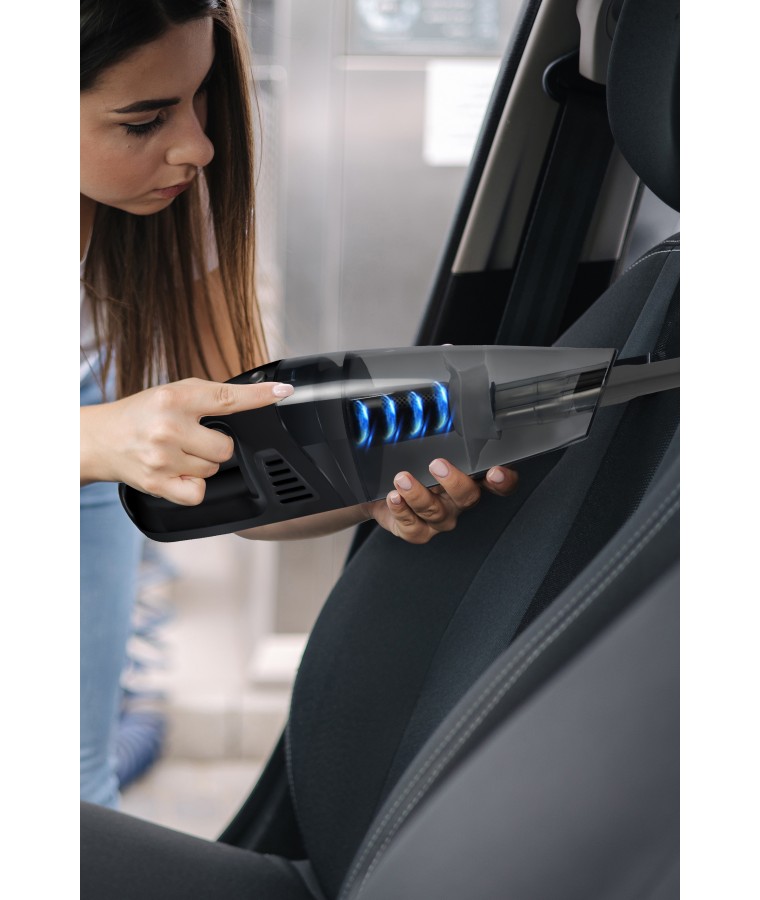 Car Clean ( Siyah ) Kablosuz Araç Süpürgesi ile Otomobilinizde Detaylı Temizlik! ( 45w Performans, Sıvı Vakumlama Aparatı & İnce Uçlu fırçalı Aparat )